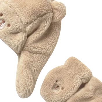 Beige Faux Fur Bear Hat & Mittens Set