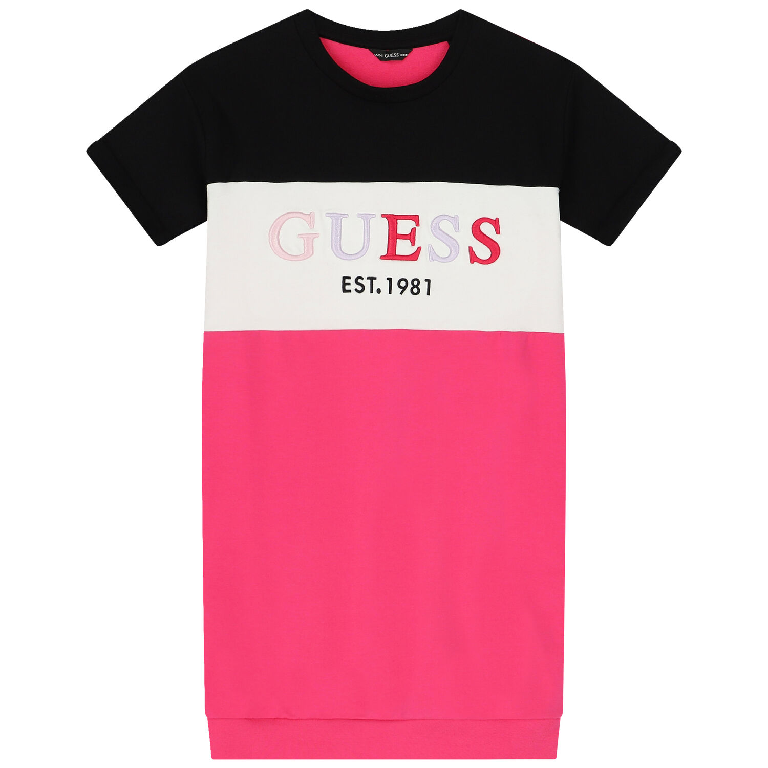 Girls Black, White & Pink Logo Dress, 1, hi-res