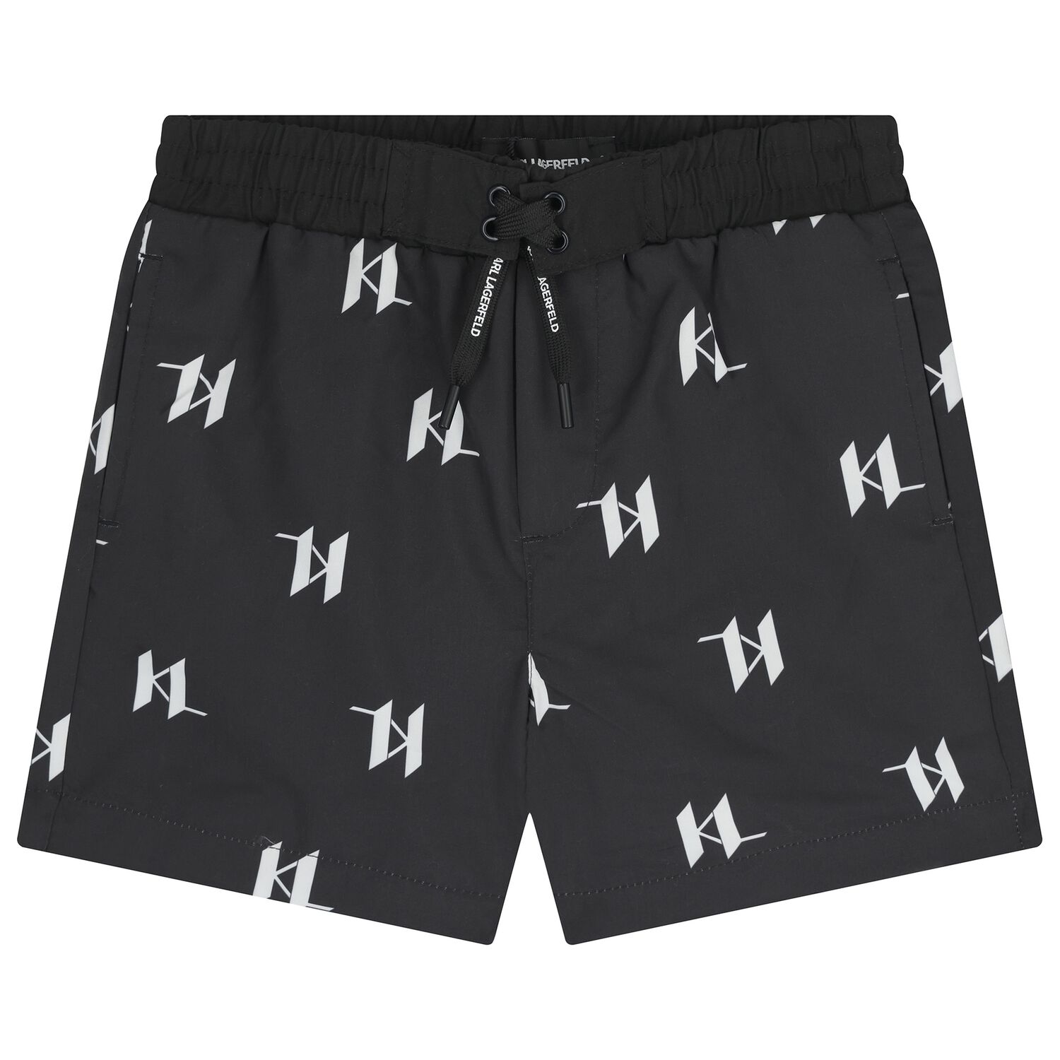 Boys Mini Me Black Logo Swim Shorts, 1, hi-res