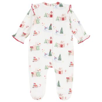 Baby Girls Ivory & Red Satin Bow Christmas Babygrow 