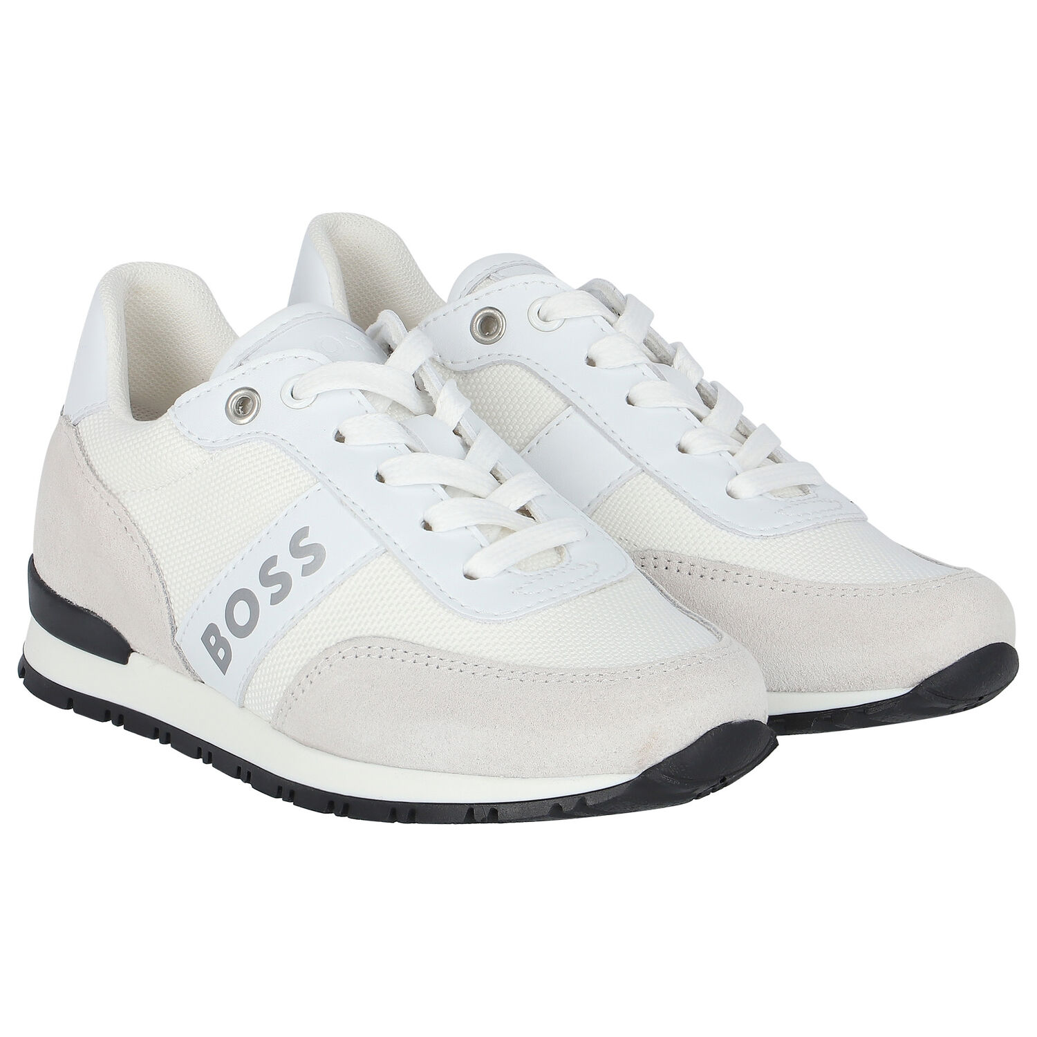 Boys White Logo Trainers, 1, hi-res