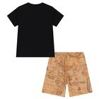Boys Black & Beige Geo Map Shorts Set, 1, hi-res