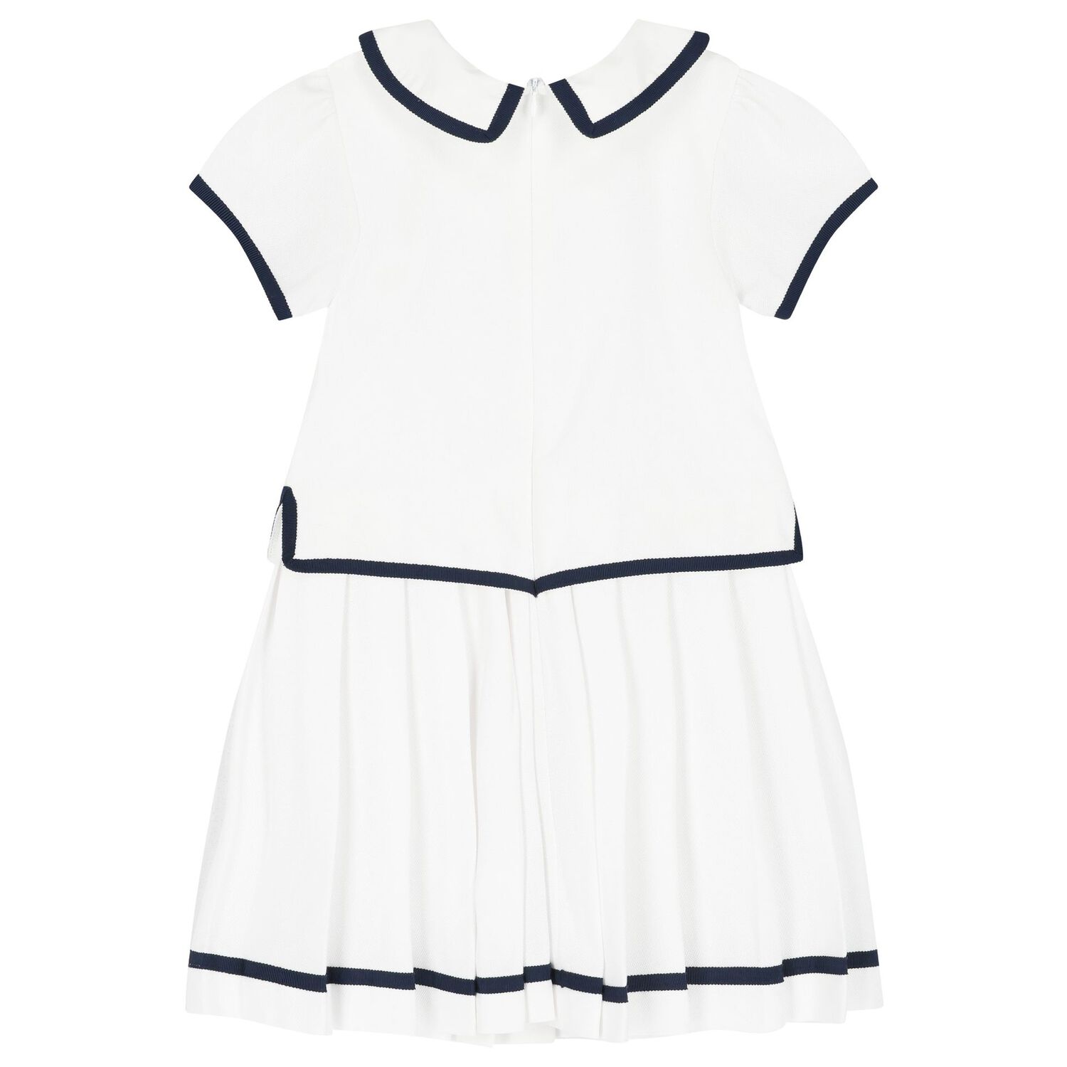 Girls White & Navy Blue Dress, 1, hi-res