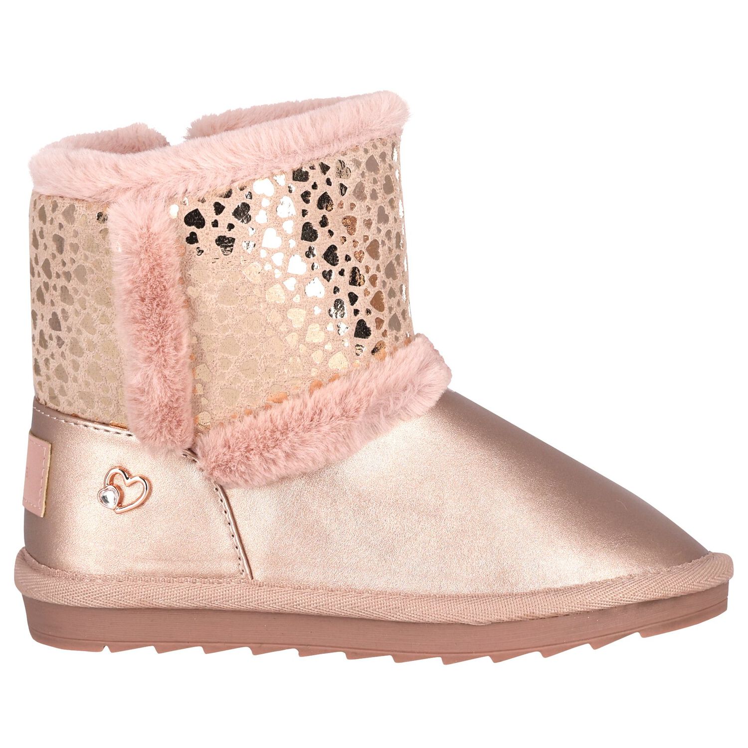 Girls Rose Gold Faux Leather Boots, 4, hi-res image number null