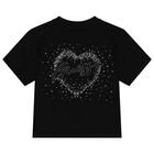 Girls Black Embellished Logo T-Shirt, 2, hi-res