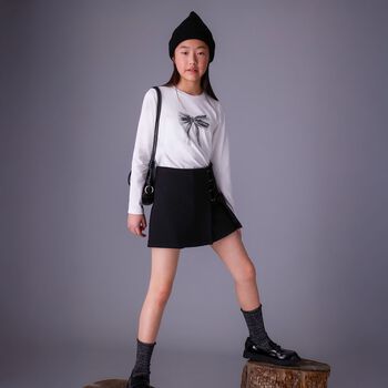 Girls Ivory Bow Long Sleeve Top