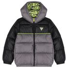 Boys Grey & Green Logo Padded Puffer Jacket, 1, hi-res