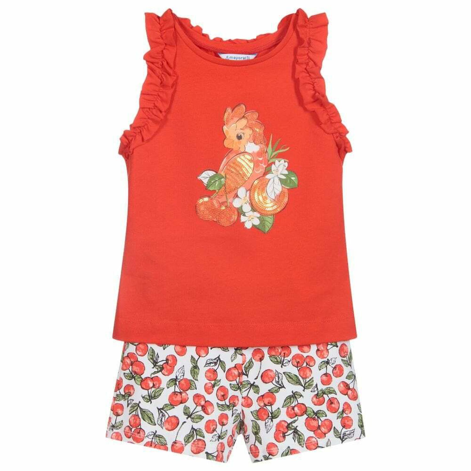 Girls Red & White Shorts Set, 1, hi-res