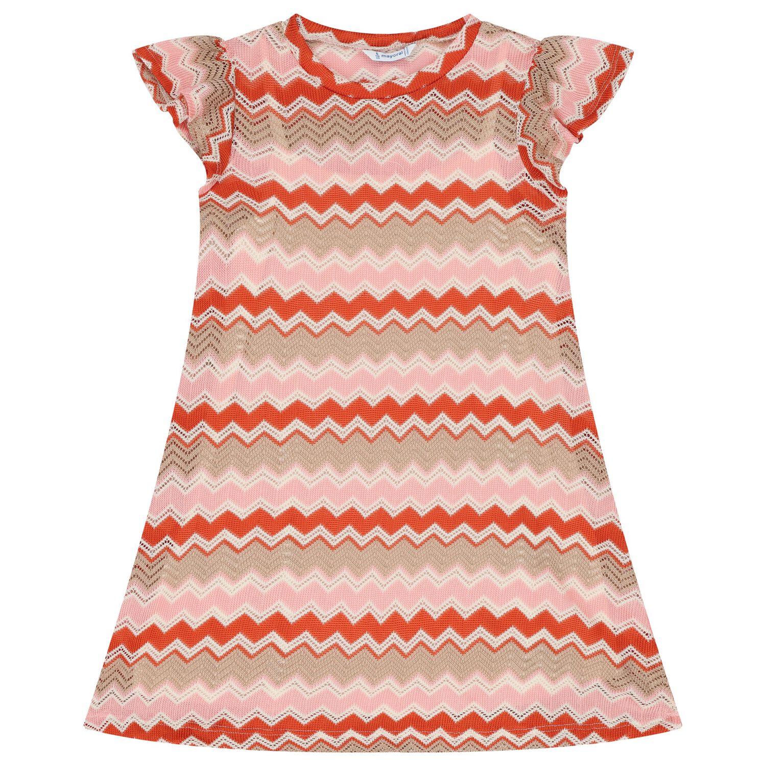 Girls Pink, Orange & Beige Knitted Zigzag Dress, 1, hi-res