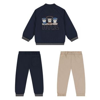 Younger Boys Navy Blue & Beige Tiger Tracksuit Set ( 3 Piece )