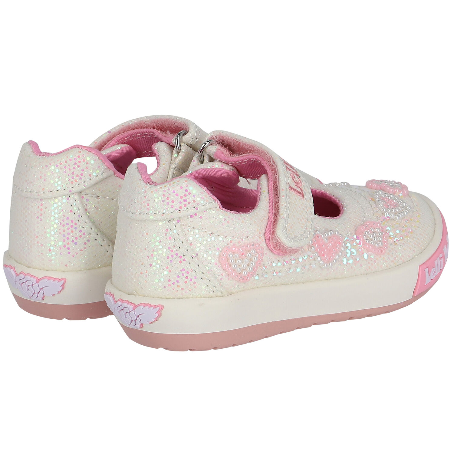 Girls Ivory Iridescent Logo Sequin Shoes, 1, hi-res
