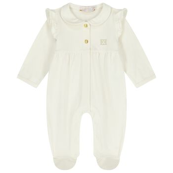 Baby Girls Ivory Logo Ruffled Babygrow