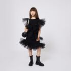 Girls Black Logo Tulle Ruffle Dress, 1, hi-res