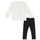 Younger Girls Ivory & Black Teddy Bear & Heart Leggings Set, 1, hi-res