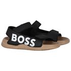 Boys Black & Beige Logo Sandals, 1, hi-res