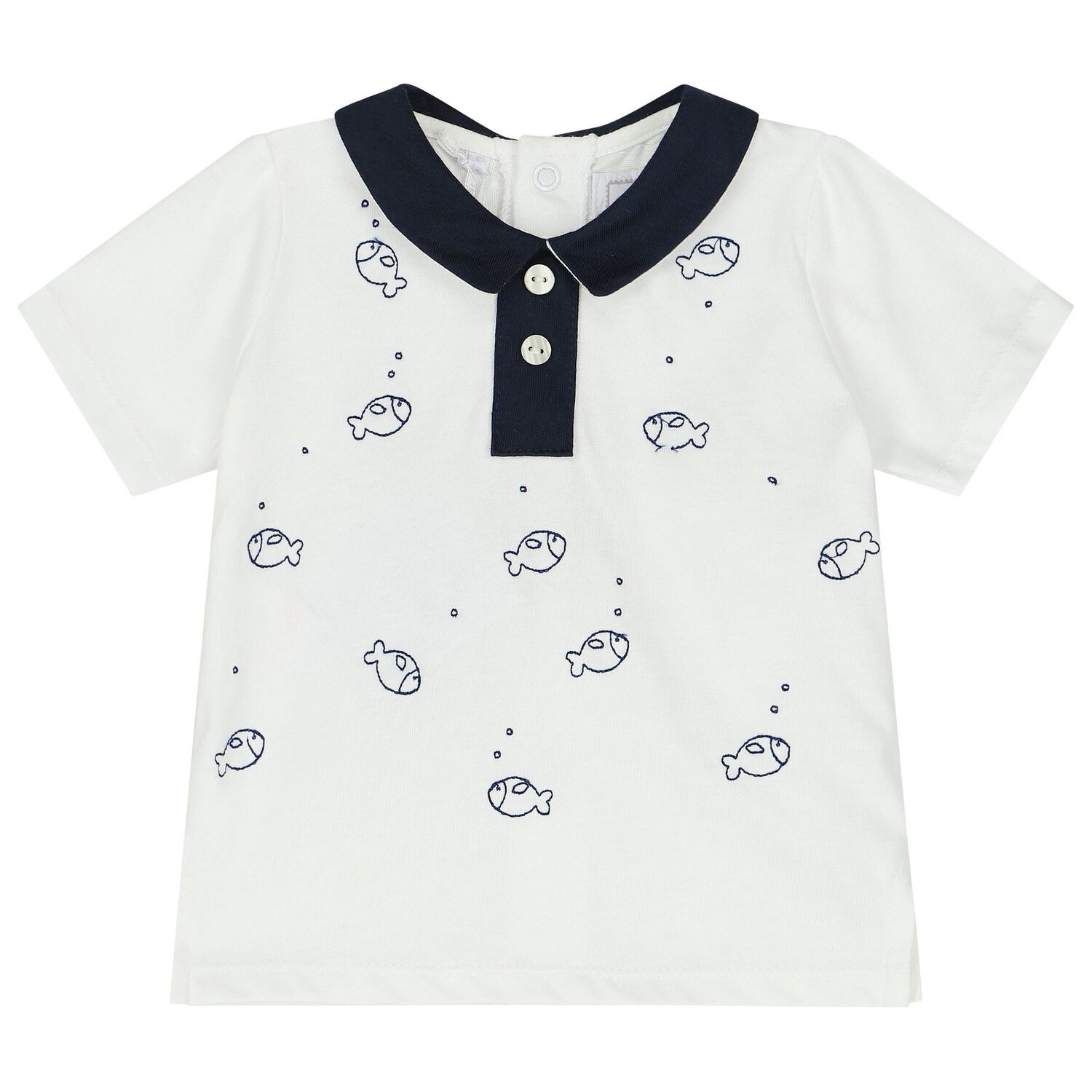 Baby Boys White & Navy Blue Shorts Set, 1, hi-res