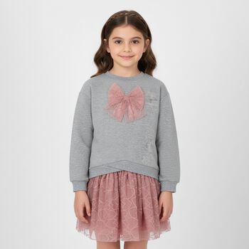 Girls Grey & Pink Bow Skirt Set, 2 Girls Grey & Pink Bow Skirt Set