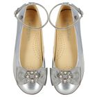 Girls Silver Ballerina Bow Shoes, 1, hi-res