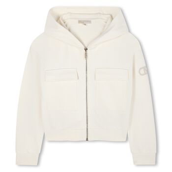 Girls Ivory Logo Hooded Zip Up Top