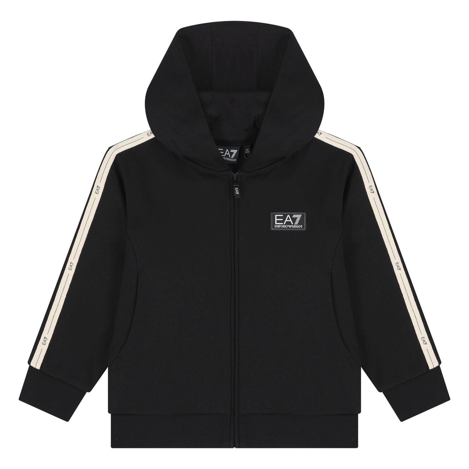 Boys Black Logo Hooded Zip Up Top, 2, hi-res
