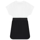 Girls Black and White Cotton Dress, 2, hi-res