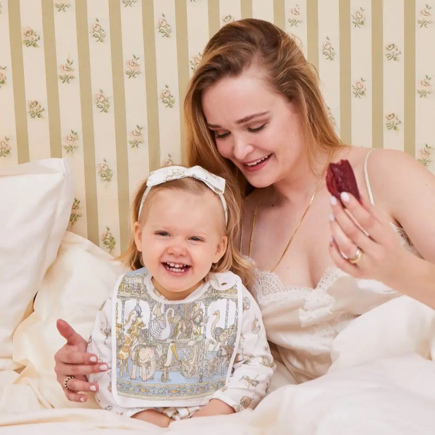 Baby Boys Ivory & Blue Carousel Carr&eacute; Swaddle & Bib Gift Set, 1, hi-res