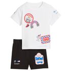 Younger Boys White & Black Logo Short Set, 1, hi-res