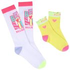 Girls White & Yellow Logo Socks ( 2-Pack ) , 1, hi-res
