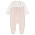 Baby Girls White & Beige Floral Babygrow, 1, hi-res