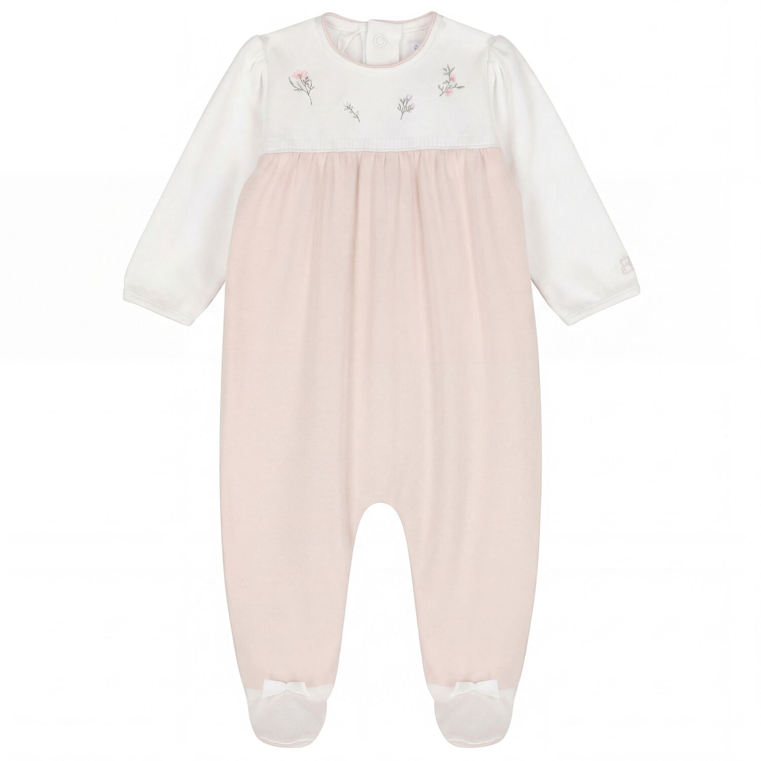 Baby Girls White & Beige Floral Babygrow, 1, hi-res