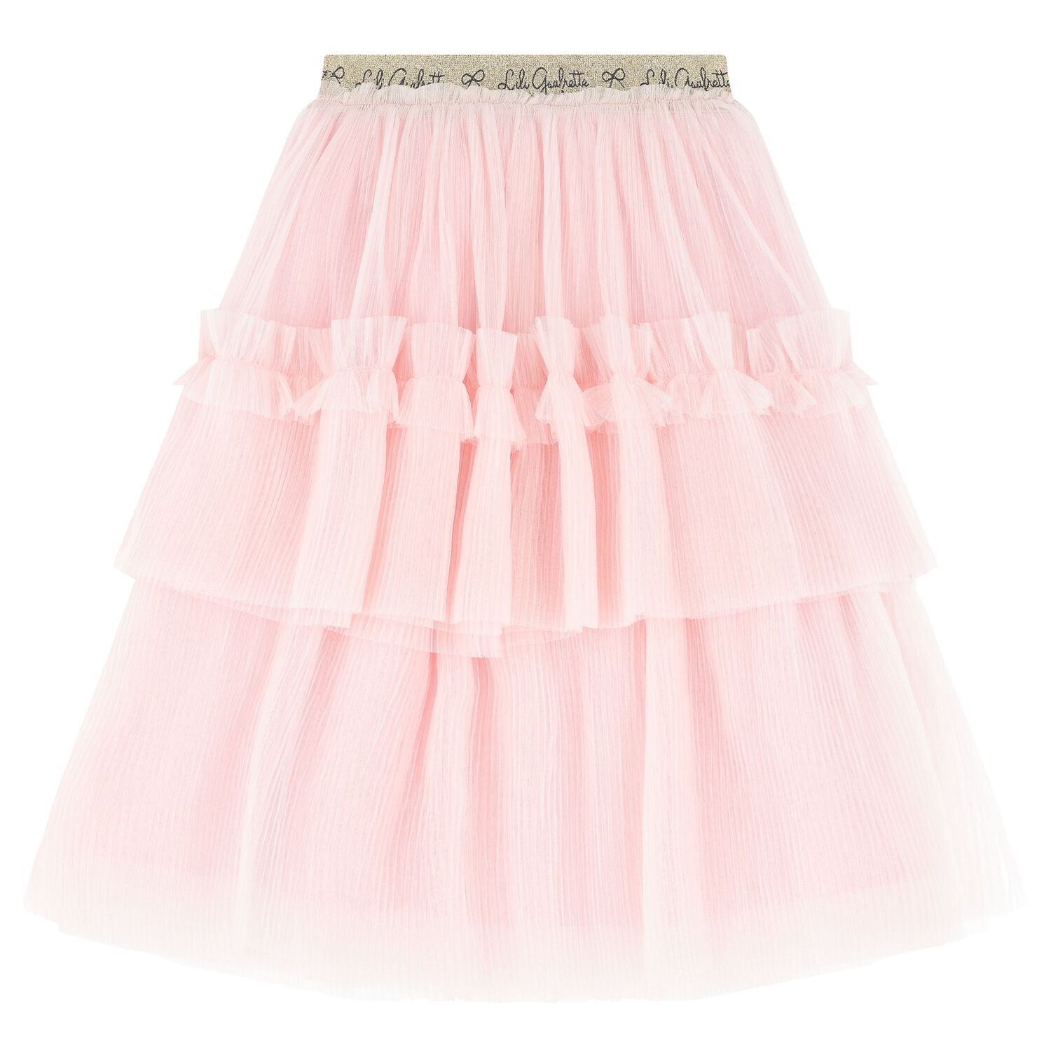 Girls Pink & Gold Logo Tulle Skirt, 1, hi-res image number null