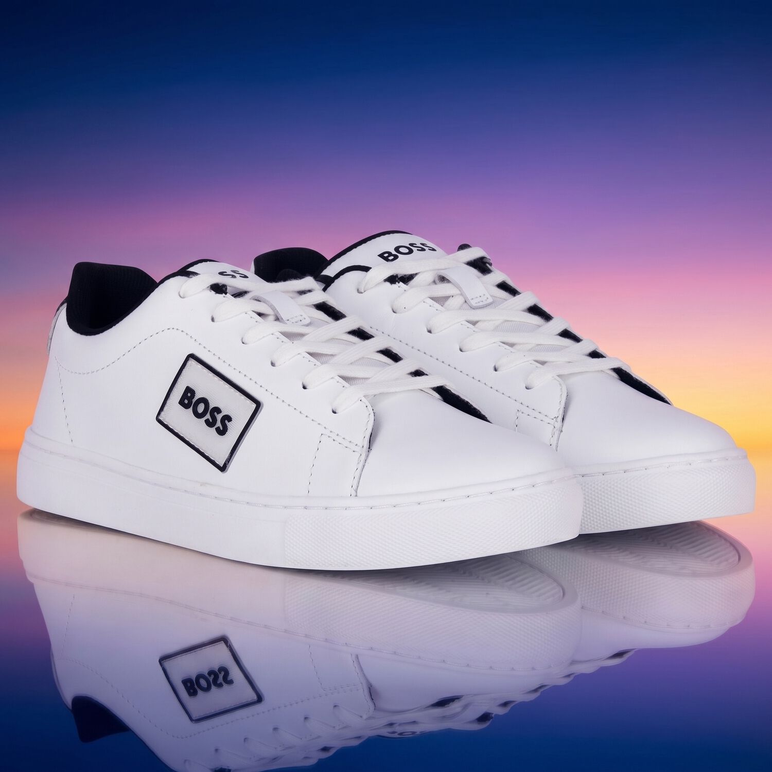 White Logo Leather Trainers, 1, hi-res