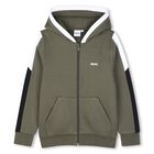 Boys Green Logo Hooded Zip Up Top, 3, hi-res