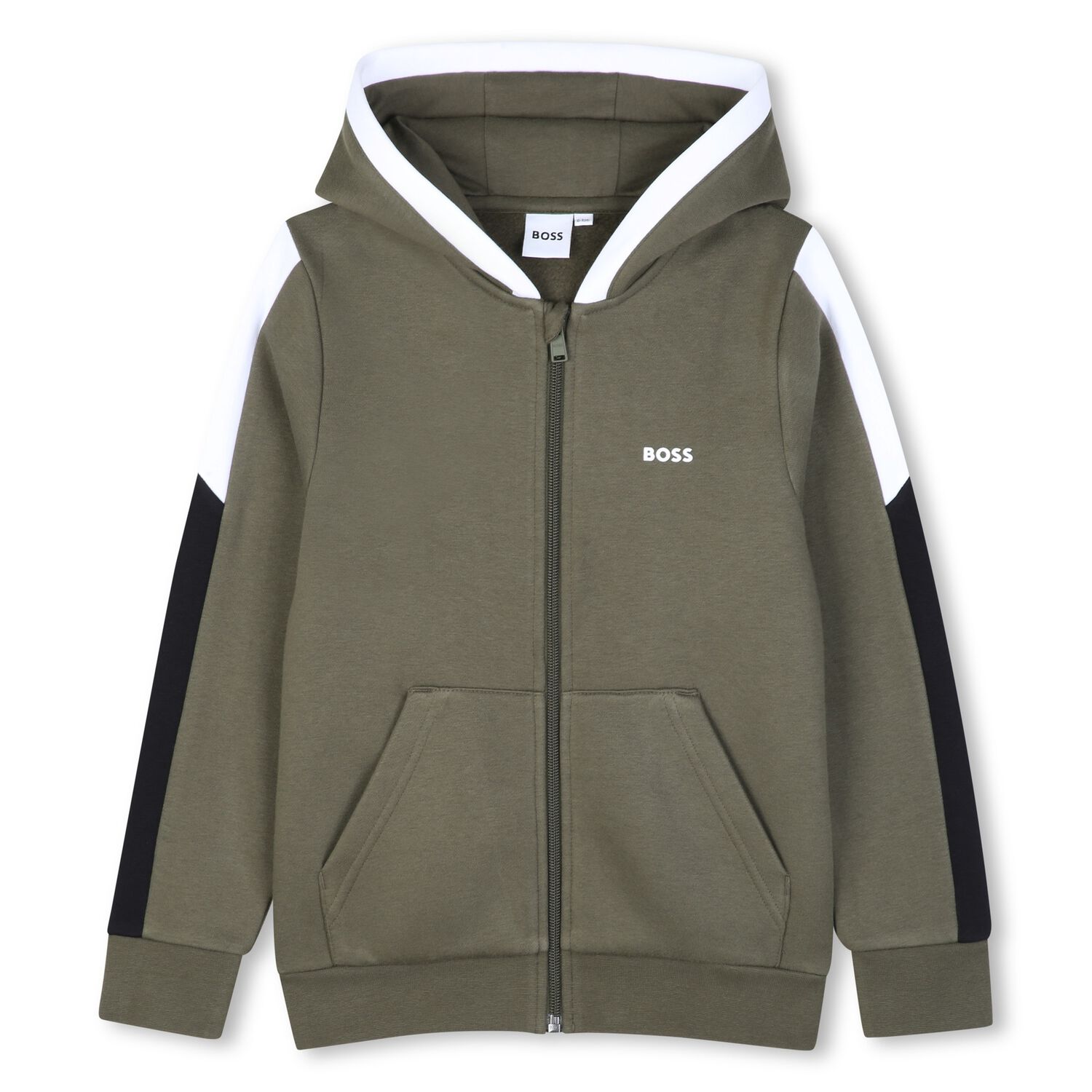 Boys Green Logo Hooded Zip Up Top, 3, hi-res