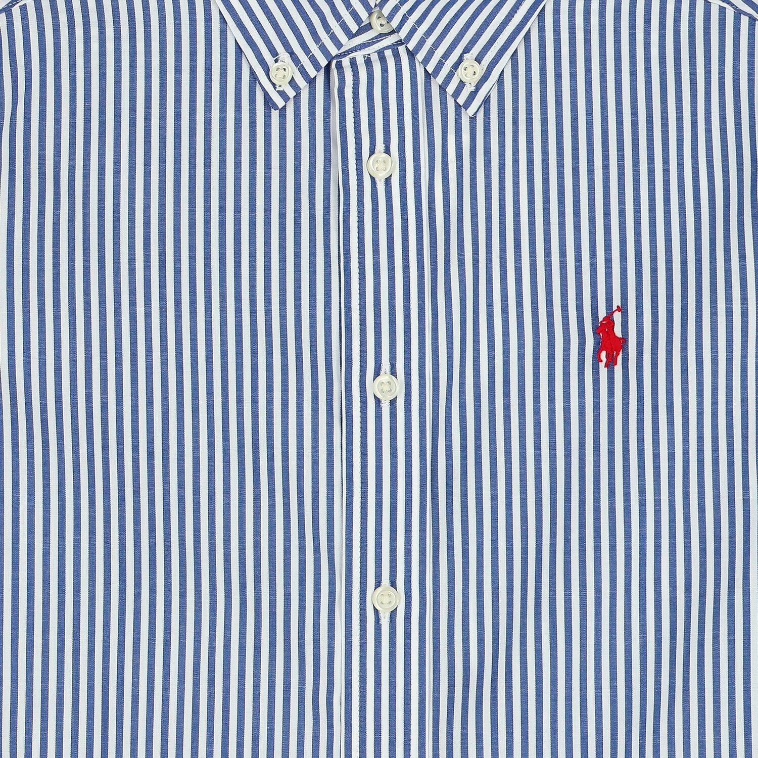 Boys White & Blue Striped Logo Shirt, 1, hi-res image number null