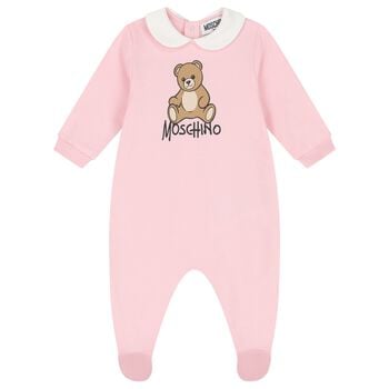 Baby Girls Pink Teddy Bear Logo Babygrow