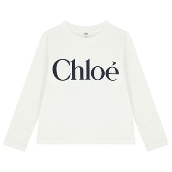 Girls White Logo Long Sleeve Top