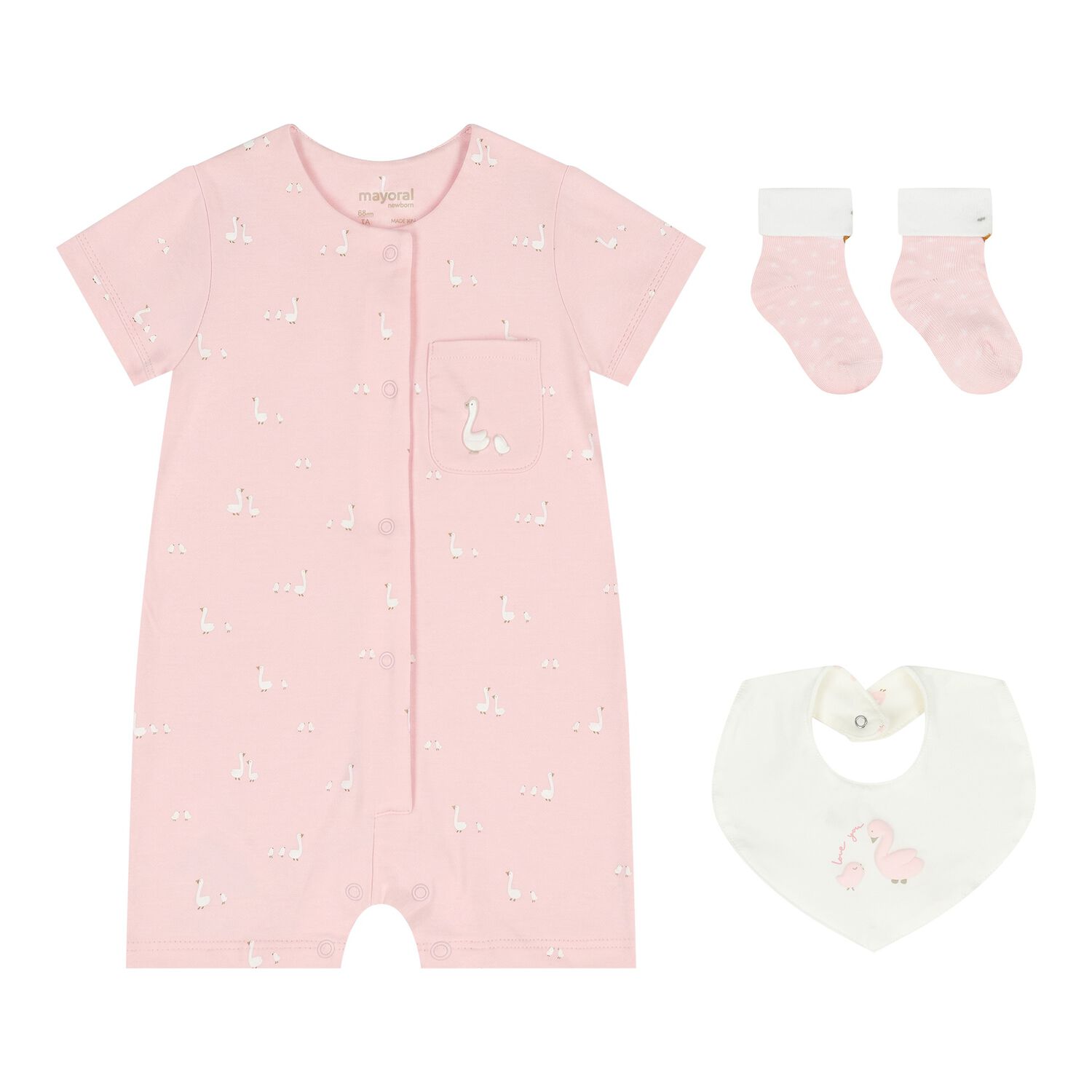 Baby Girls Pink Swan Romper Set, 3, hi-res