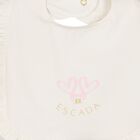 Baby Girls Ivory Logo Ruffled Bib, 1, hi-res