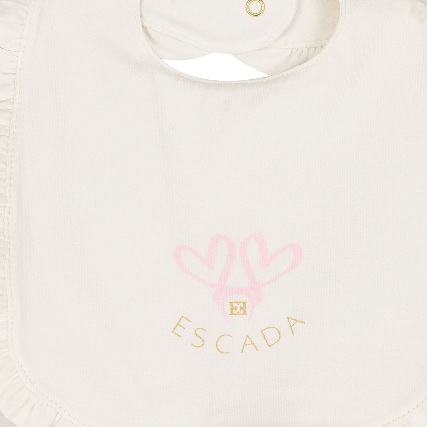 Baby Girls Ivory Logo Ruffled Bib, 1, hi-res