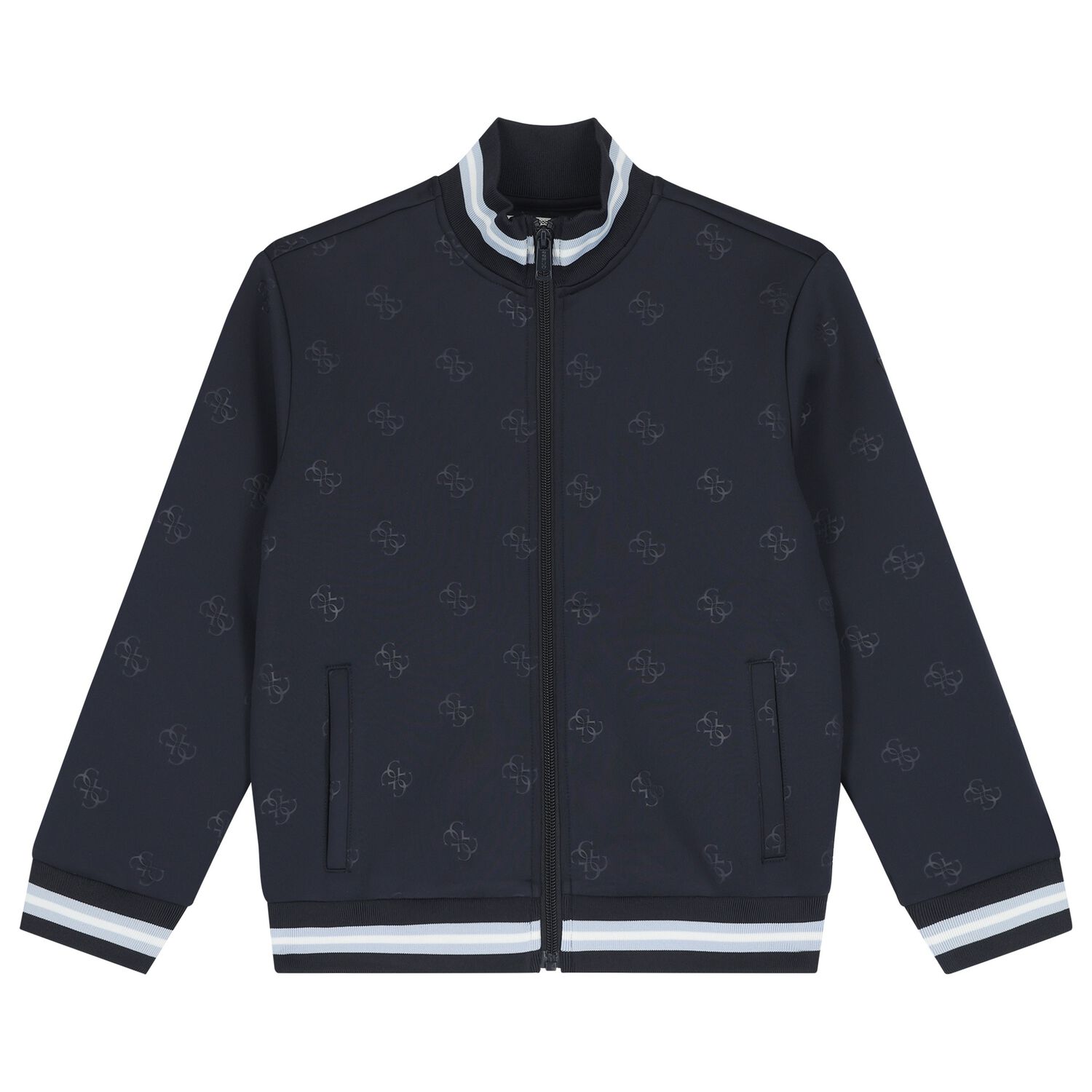 Boys Navy Blue Logo Zip Up Top, 1, hi-res