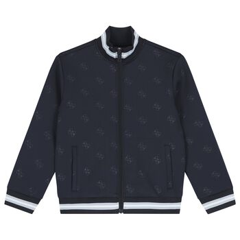 Boys Navy Blue Logo Zip Up Top