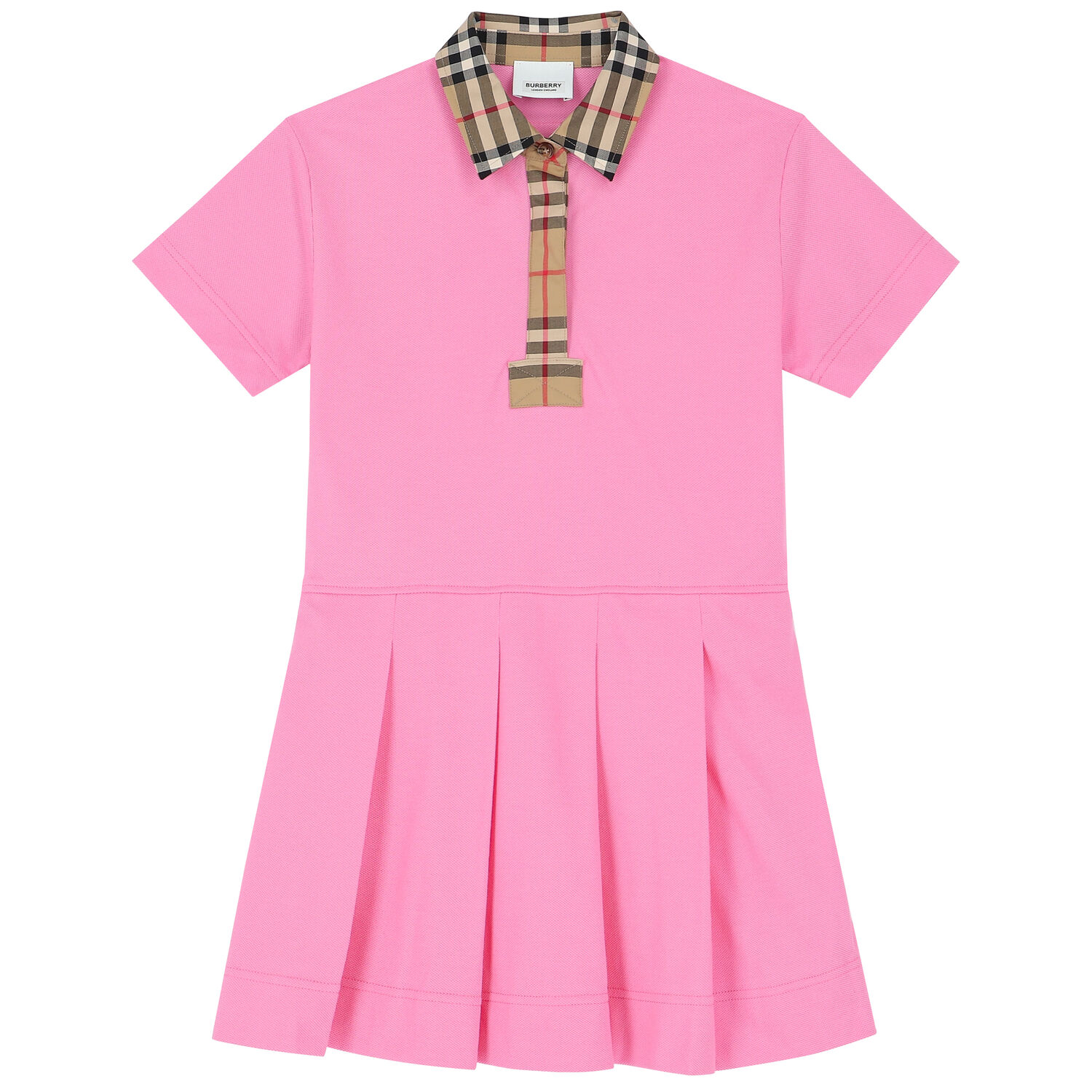 Girls Pink Checkered Polo Dress, 3, hi-res
