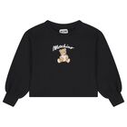 Girls Black Teddy Bear Logo Sweatshirt, 1, hi-res