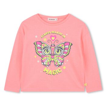 Girls Pink Butterfly Long Sleeve Top