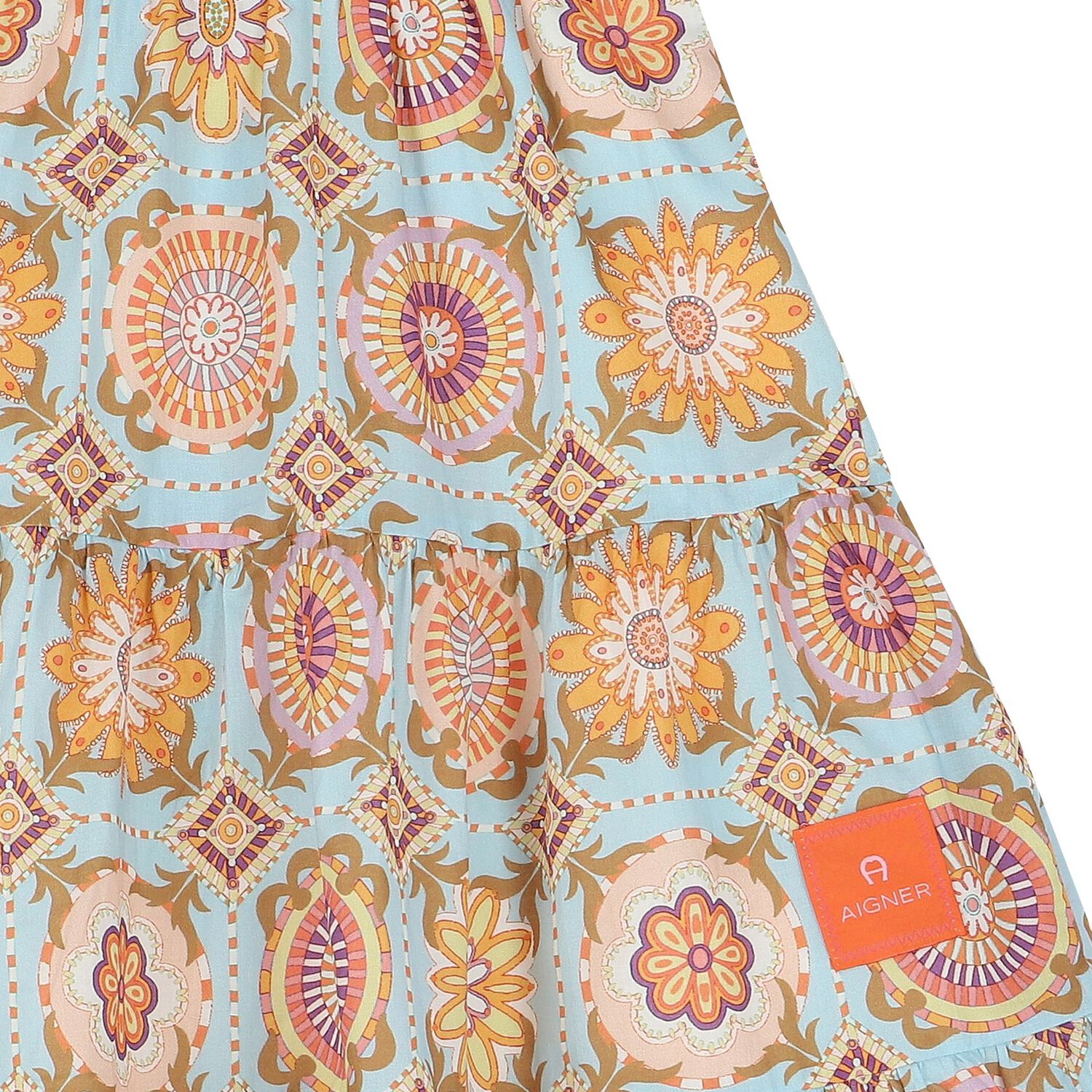 Girls Blue Logo Tiered Skirt, 1, hi-res