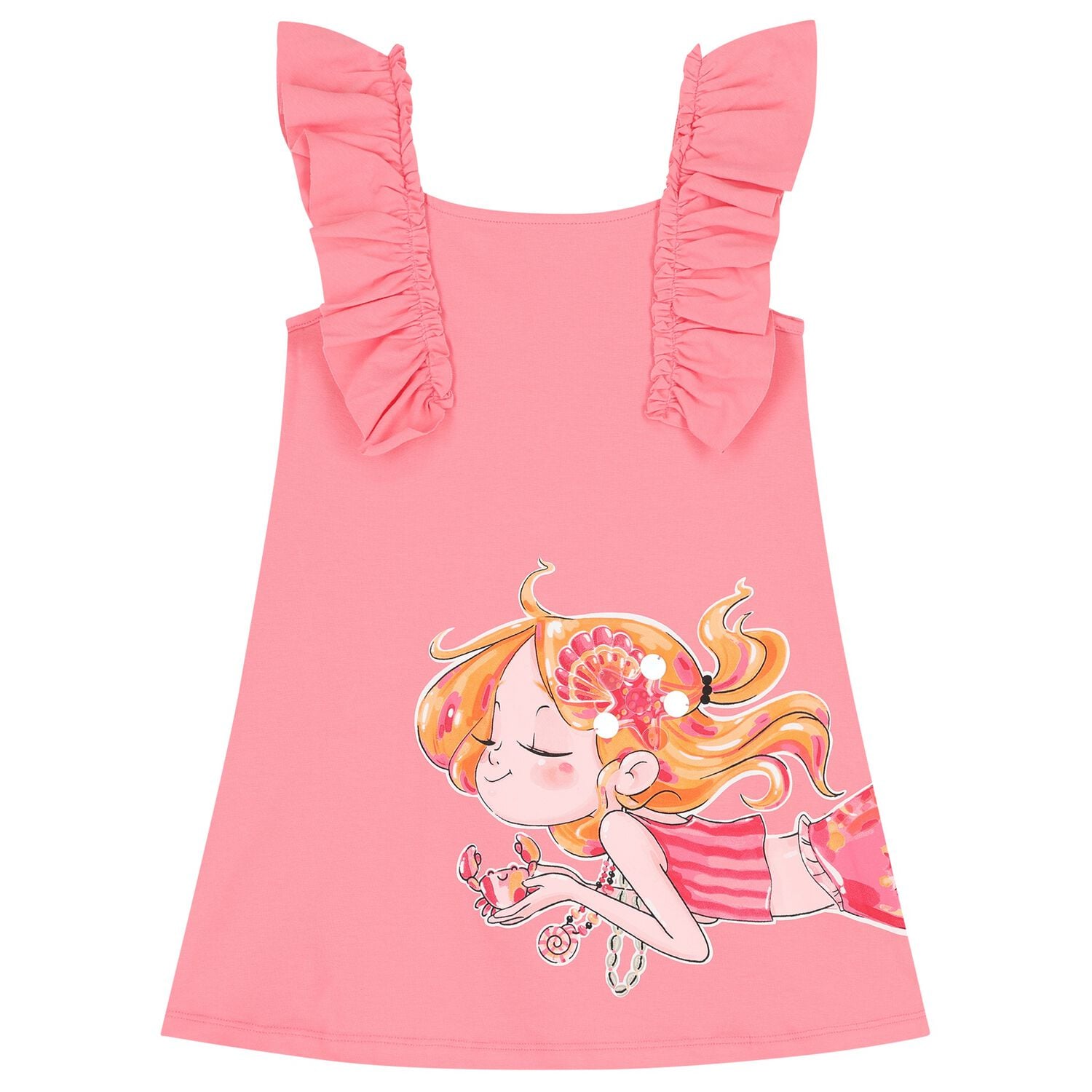 Girls Pink Mermaid Ruffled Dress, 2, hi-res