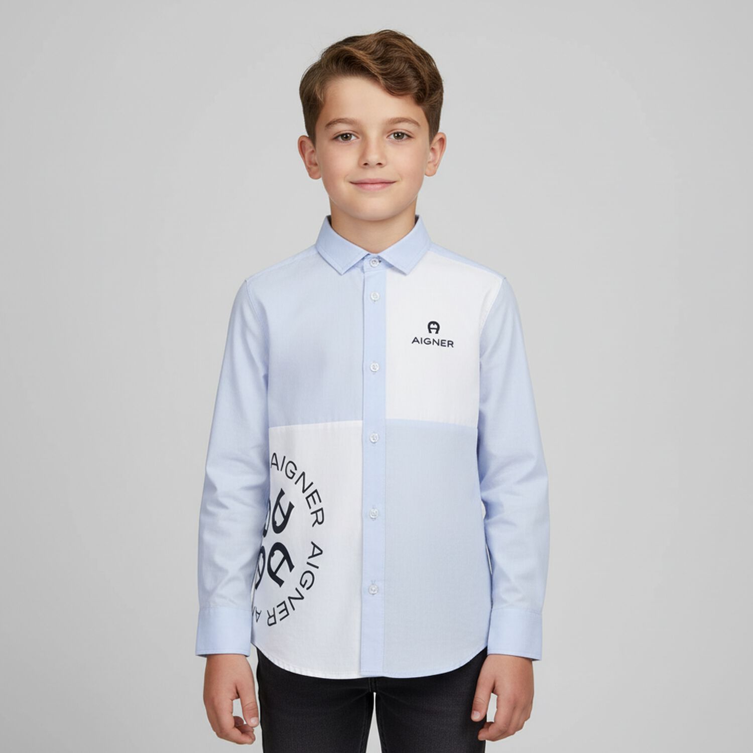 Boys Blue & White Logo Shirt, 1, hi-res