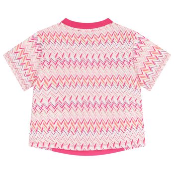 Girls White & Pink Logo Zig Zag T-Shirt