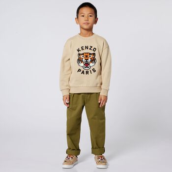 Boys Beige Tiger Logo Sweatshirt